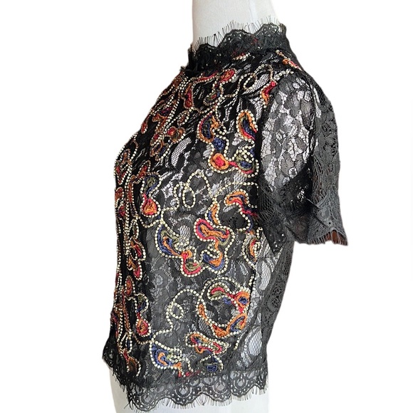 ‼️ ZARA Short Sleeve Sheer Lace Embroidered Bead Top‼️ - Picture 8 of 10